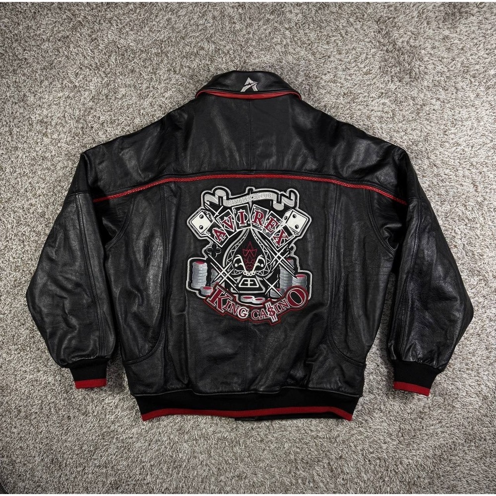 Vintage 90s Avirex King Casino All Leather Stadium Bomber  Jacket Men's Size 3XL